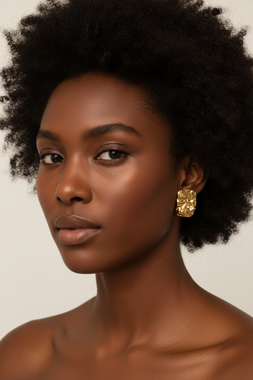 Modèle cheveux crépus portant les boucles d'oreilles KATIA